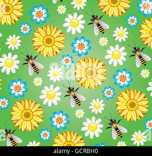 Vektor nahtlose Hintergrund mit Bienen und Blumen Stock Vektor
