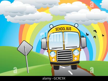 Vektor-gelber Schulbus unterwegs Stock Vektor