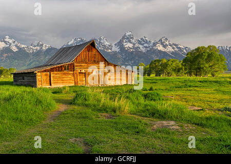 Mormonen-Reihe ist eine Linie von Homestead-komplexe an der Jackson-Moran-Straße in der Nähe der südöstlichen Ecke des Grand Teton National Park, Stockfoto