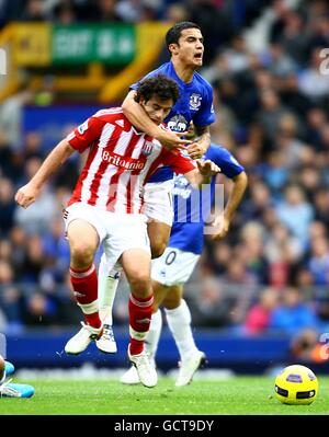 Everton's Tim Cahill (rechts) und Stoke City's Marc Wilson (links) Kampf um den Ball Stockfoto