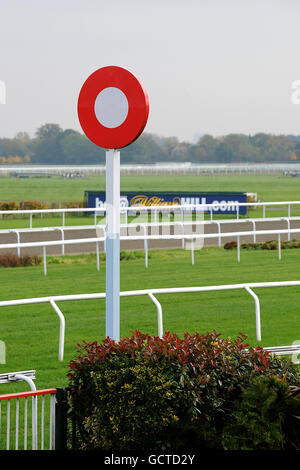 Pferderennen - Weatherbys Jump Meeting - Kempton Park. Der letzte Posten im Kempton Park Stockfoto