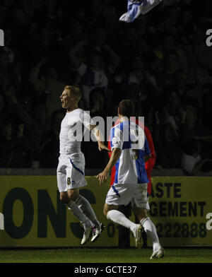 Fußball - Johnstones Paint Trophy - südlicher Abschnitt - zweite Runde - Bristol Rovers gegen Aldershot Town - Memorial Stadium. Will Hoskins von Bristol Rovers feiert das Tor beim Spiel der Johnstone Paint Trophy im Memorial Stadium, Bristol. Stockfoto