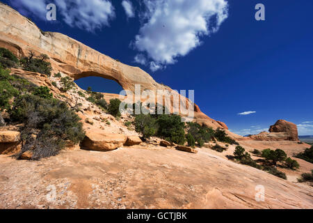 Natursandstein Wilson Arch Bogen im südöstlichen Utah Moab Stockfoto