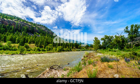 Die Nicola River fließt es zum Fraser River entlang der Autobahn 8 von der Stadt Merritt zum Fraser River bei Spences Bridge in BC, Kanada Stockfoto