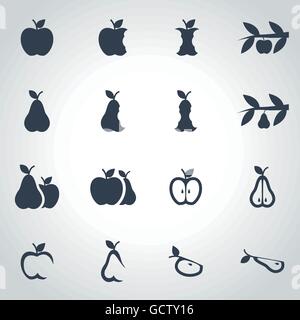 Vektor schwarzen Apfel und Birne-Icon-set Stock Vektor