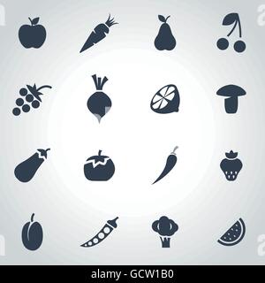 Vector schwarz Obst- und Gemüse-Icon-set Stock Vektor