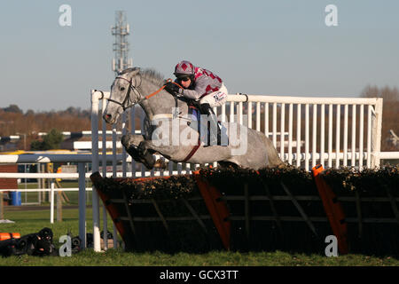 Jockey Wayne Hutchinson auf dem Smad Place auf dem Weg nach Gewinnen der Jugendhürde von Q Associates Stockfoto