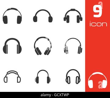 Vektor schwarz Kopfhörer Icons set Stock Vektor