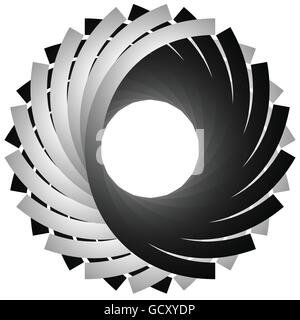 Kreisrunde, zyklische Spirale, Vortex-Element. Graustufen rotierende Form. Abstrakte Darstellung eines Wirbels, wirbeln Motiv. Stock Vektor
