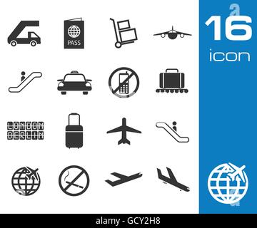 Vektor schwarze Flughafen Icons set Stock Vektor