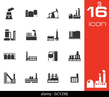 Vektor schwarze Fabrik Icons set Stock Vektor