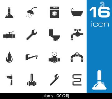 Vektor schwarz Sanitär Icons set Stock Vektor