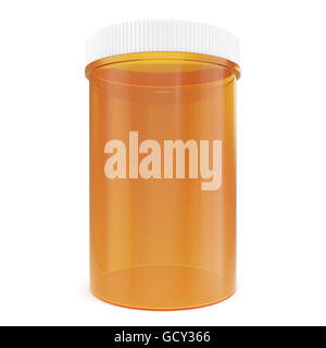 Transparent gelb Pillbox unmarkiertem für Medizin isoliert auf weißem Hintergrund. 3D illustration Stockfoto