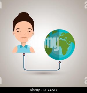 Frau und Planeten isoliert Icon-design Stock Vektor