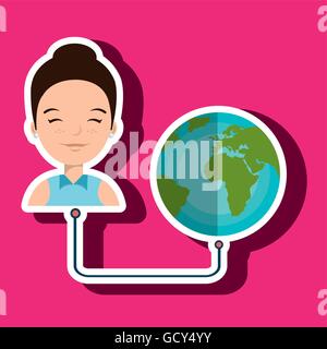 Frau und Planeten isoliert Icon-design Stock Vektor