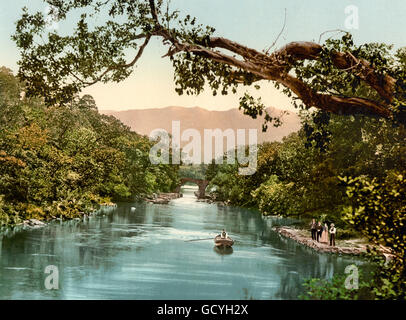 Meeting of the Waters, Killarney. County Kerry, Irland, zwischen Lough Leane (Untersee) und (Mitte) Muckross Lake. um 1900 Stockfoto