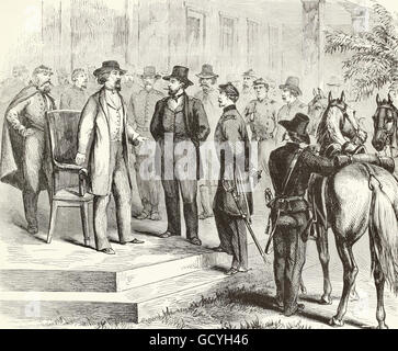 Die Belagerung von Vicksburg - General Ulysses Grant treffen die konföderierten General Pemberton an das Steinhaus in der Konföderierten funktioniert, am Morgen des 4. Juli 1863. USA Bürgerkrieg Stockfoto