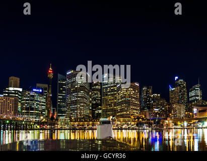 Darling harbour modernen Skyline in Zentralaustralien Sydney bei Nacht Stockfoto