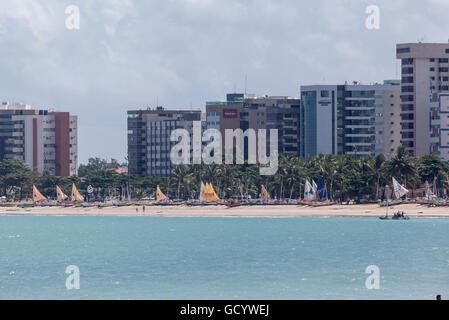 Jangadas Pajucara Strand Maceio Alagoas Brasilien Stockfoto