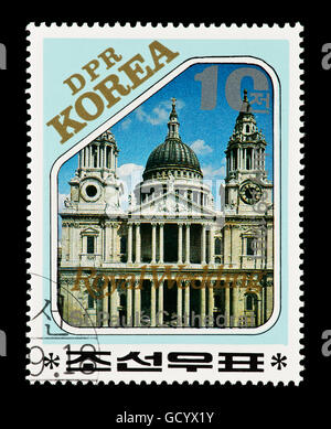 Porto Stempel her Nordkorea Darstellung St. Pauls Cathedral, Website der königliche Hochzeit zwischen Prinz Charles und Lady Diana. Stockfoto