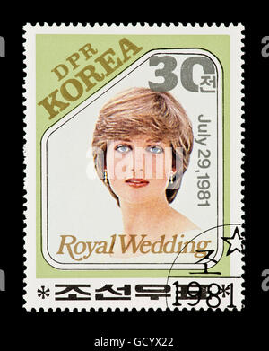 Porto Stempel her Nordkorea Darstellung Lady Diana vor ihrer Hochzeit. Stockfoto