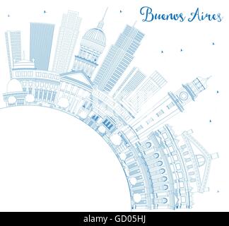 Umriss Buenos Aires Skyline mit blauen Wahrzeichen und Textfreiraum. Vektor-Illustration. Stock Vektor