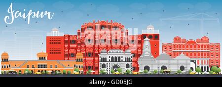 Jaipur-Skyline mit Farbe Wahrzeichen und blauer Himmel. Vektor-Illustration. Geschäftsreisen und Tourismus-Konzept Stock Vektor