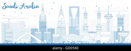 Umriss Saudi Arabien Skyline mit blauen Wahrzeichen. Vektor-Illustration. Geschäftsreisen und Tourismus-Konzept. Stock Vektor