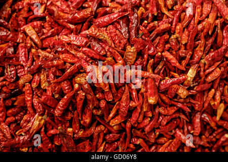 Trockene rote Paprika. Essen-Hintergrund. Stockfoto