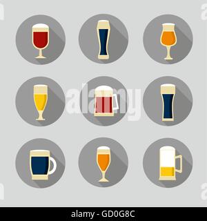 Große Reihe von Biergläser und Flaschen. Stock Vektor