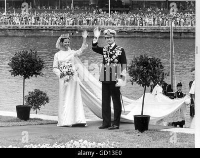 KÖNIGLICHE Hochzeit zwischen König Carl XVI. Gustaf und Silvia Sommerlath Stockfoto