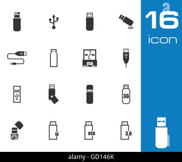 Vektor schwarzen USB-Icons set Stock Vektor