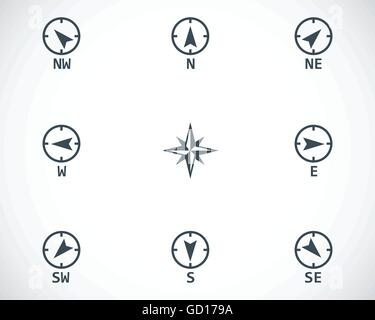 Vektor-schwarze Windrose-Icons set Stock Vektor