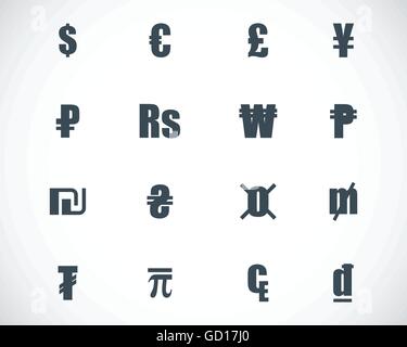 Vektor schwarze Symbole Währungssatz Stock Vektor