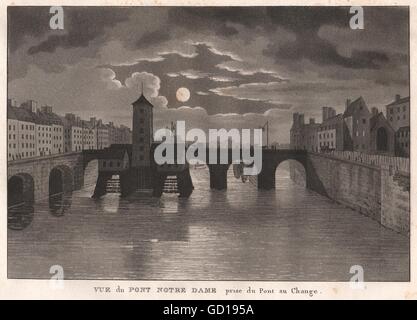 PARIS: Pont Notre Dame prise du Pont au Change. Aquatinta, antiken Druck 1808 Stockfoto