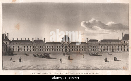 PARIS: Palais des Tuileries, prise du Côté De La Cour. Aquatinta, 1808 drucken Stockfoto