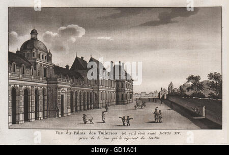 PARIS: Palais des Tuileries tel qu'il Étoit Avant Louis XIV. Aquatinta, 1808 Stockfoto