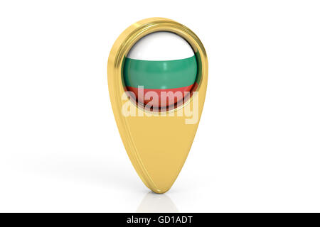 Kartenzeiger mit Flagge von Bulgarien, 3D-Rendering isolierten auf weißen Hintergrund Stockfoto