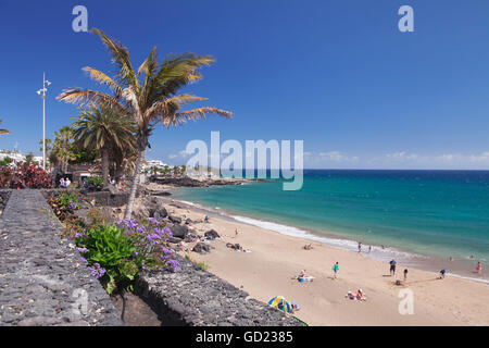Strand Playa Grande, Puerto del Carmen, Lanzarote, Kanarische Inseln, Spanien, Atlantik, Europa Stockfoto