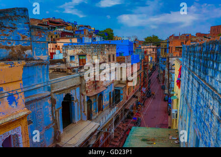 Die blauen Dächer in Jodhpur, die blaue Stadt, Rajasthan, Indien, Asien Stockfoto