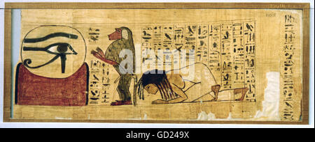 Bildende Kunst, antike, Ägypten, Malerei, Gebet zu Gott Ra, Papyrus von Priesterin Hent-Maui, 21. Dynastie, ca. 1000 v. Chr., das British Museum, London, Artist's Urheberrecht nicht gelöscht werden Stockfoto