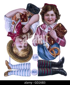 Literatur, Märchen, Hänsel und Gretel, Illustration aus einer Schachtel Wafer, Chromolithographie auf kostbarem Papier, durchbohrt, um 1900, Zusatzrechte-Clearenzen-nicht vorhanden Stockfoto