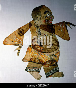 Bildende Kunst, China, Chinesische schattenpuppenspiel Shadow Puppet, Szechuan Stil, crafty und hilfsbereit Zwerg, Vellum, farbig, Ende des 19. Jahrhunderts, Stadtmuseum München,, Artist's Urheberrecht nicht gelöscht werden Stockfoto