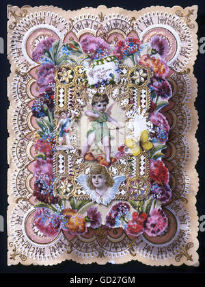 Festlichkeit, Grußkarten, Valentinstag, Chromolithographie auf Dekorpapier, geprägt, durchbohrt, 12.5 x 8.7 cm, USA, um 1910, Zusatzrechte-Clearences-nicht vorhanden Stockfoto