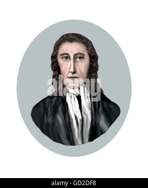 Robert Hooke, 1635-1703, Wissenschaftler, Naturphilosoph, Architekt, Universalgelehrter, Porträt anhand von schriftlichen Beschreibungen Stockfoto