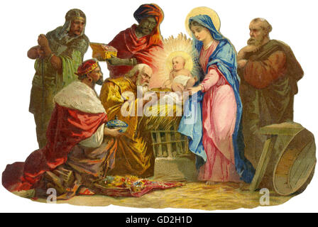 Religion, Christentum, Jesus Christus, die Geburt, Heilige Familie, Maria, Joseph, Jesus, Lithographie, Deutschland, um 1895, zusätzliche-Rechte-Clearences-nicht vorhanden Stockfoto