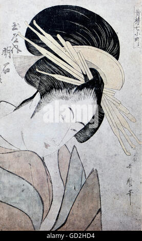 Bildende Kunst, Utamaro, Kitagawa (1753-1806), Grafik, 'Gennine', 18. Jahrhundert, Farbholzschnitt, Museum für Angewandte Kunst, Wien Artist's Urheberrecht nicht geklärt zu werden. Stockfoto