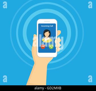 Eingehenden Anruf auf Smartphone-Bildschirm. Flache Vektor-Illustration für den Aufruf service Stock Vektor