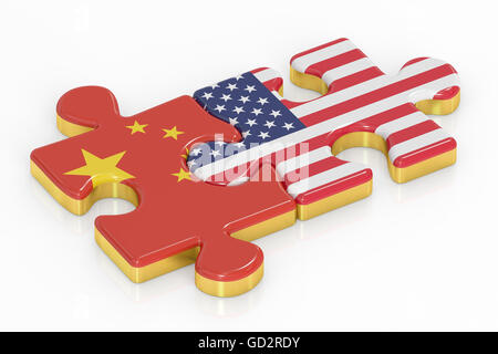 USA und China puzzles von Fahnen, Beziehung Konzept. 3D-Rendering Stockfoto