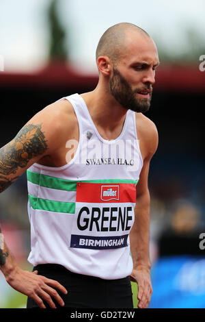 Dai GREENE Männer 400m Hürden Hitze 4, 2016 britischen Meisterschaften, Birmingham Alexander Stadion UK. Stockfoto